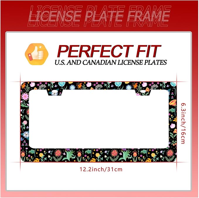 Colorful Flowers License Plate Frame Folk Art Floral License Plate Holder Funny - Image 7