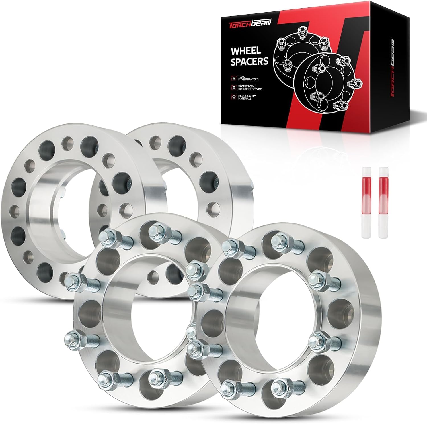 Torchbeam 8x6.5 Hub Centric Wheel Spacer 2 inch for 2500,Ram 2500,F-250,3500,Ram 1500,Ram 3500,F-350,E-350 Super Duty,121mm Center Bore & 9/16" x18 Stud, 4 Pcs Spacers,Silver