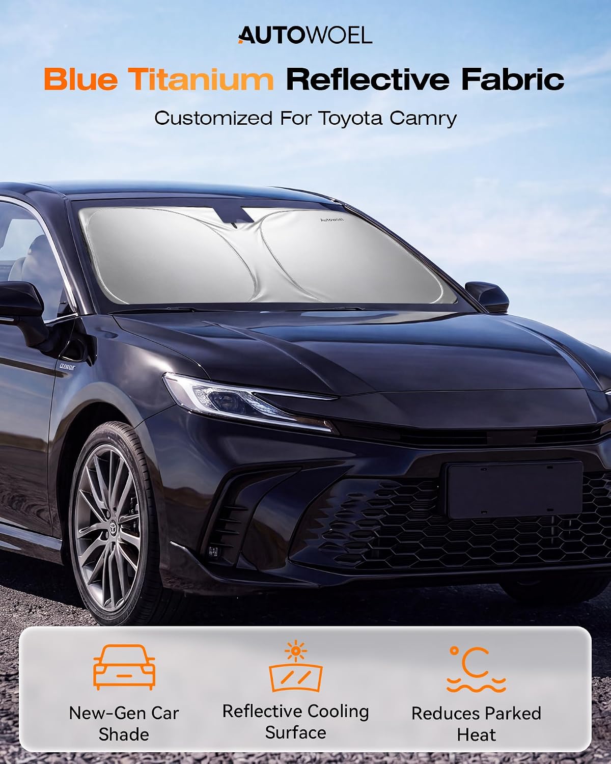 Titanium Silver Car Windshield Sun Shade, Reflective Cooling Windshield Shade Foldable, Sun Shade for Car Windshield with 99% UV Protection, for Hot Weather Parking, Cars SUVs Trucks 64"x32"