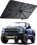 Truck Windshield Sun Shade for Ford F150 2015–2026, Foldable Umbrella Sunshade with 100% UV Block, Multi-Layer Heat Insulation, Reinforced 10-Rib Frame, Summer Car Accessory, Silver