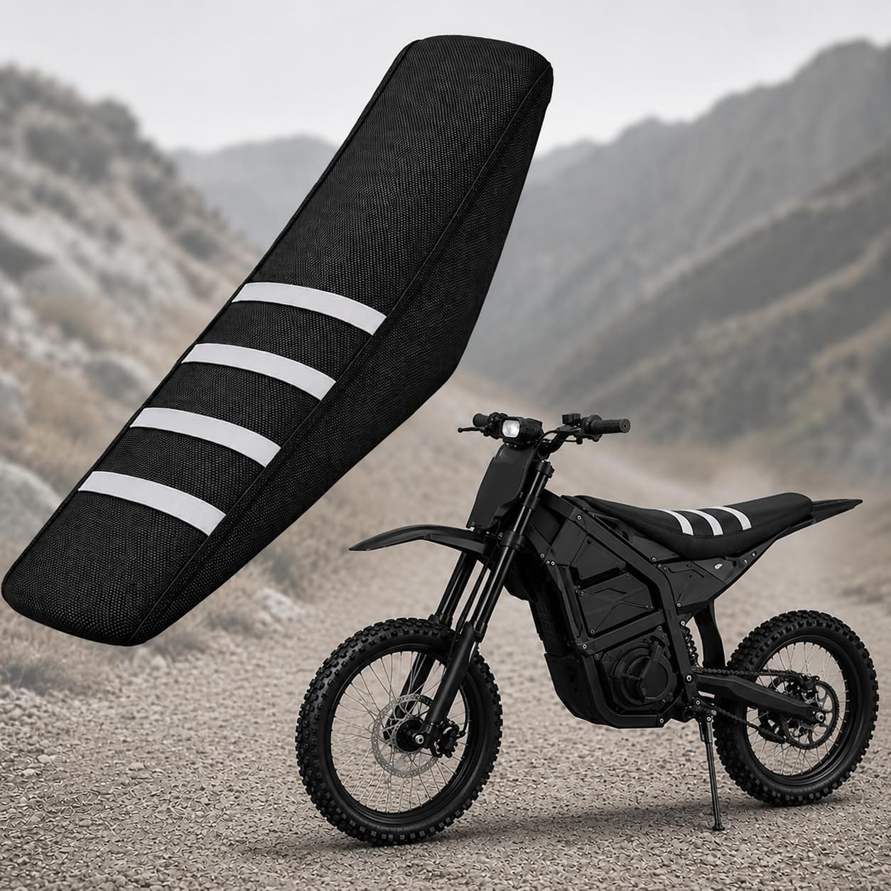 Seat Cover for Yozma IN10,Non-Slip Motorcycle Cushion Cover Bike Non-Slip Stripe Soft Cushion for Electric Dirt Bike (White)