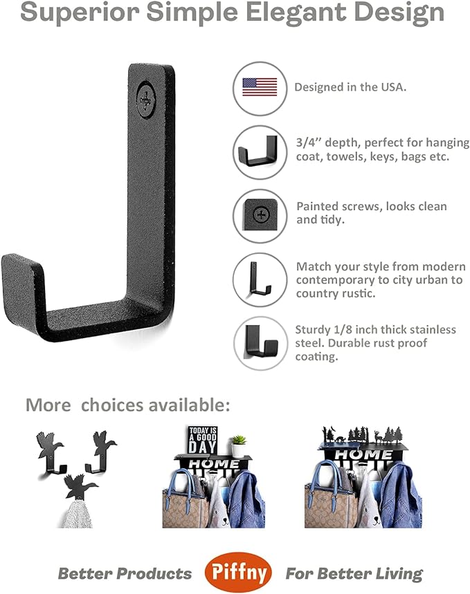 6 Pack Heavy Duty Steel Essential Style Wall Hooks - Image 2