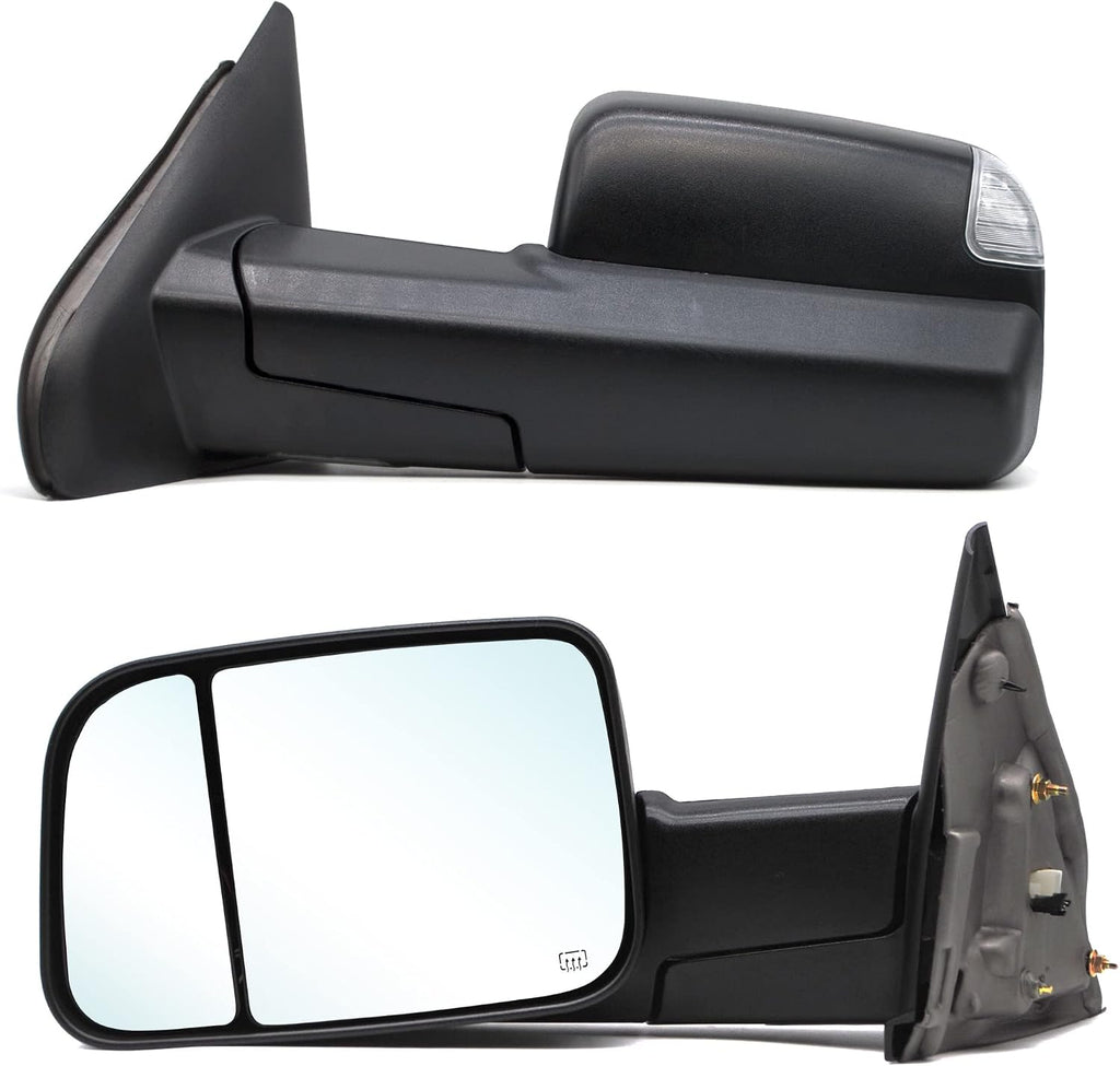 Towing Mirrors fit for 02-08 Dodge Ram 1500, 03-09 Dodge Ram 2500 3500 | Power Heated Turn Signal Puddle Light Manual Folding