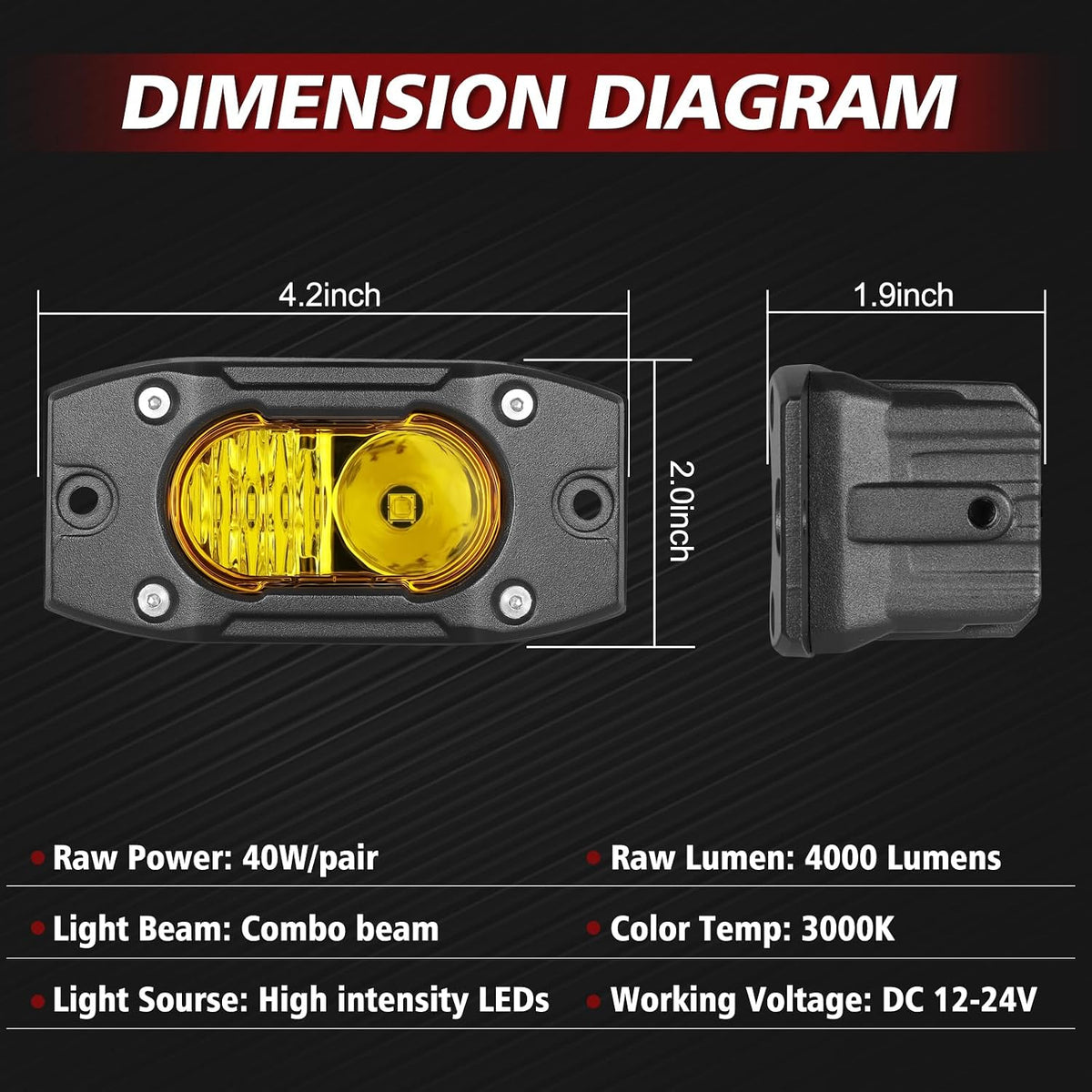 yellow led pods flush mount off road lights shown in use
