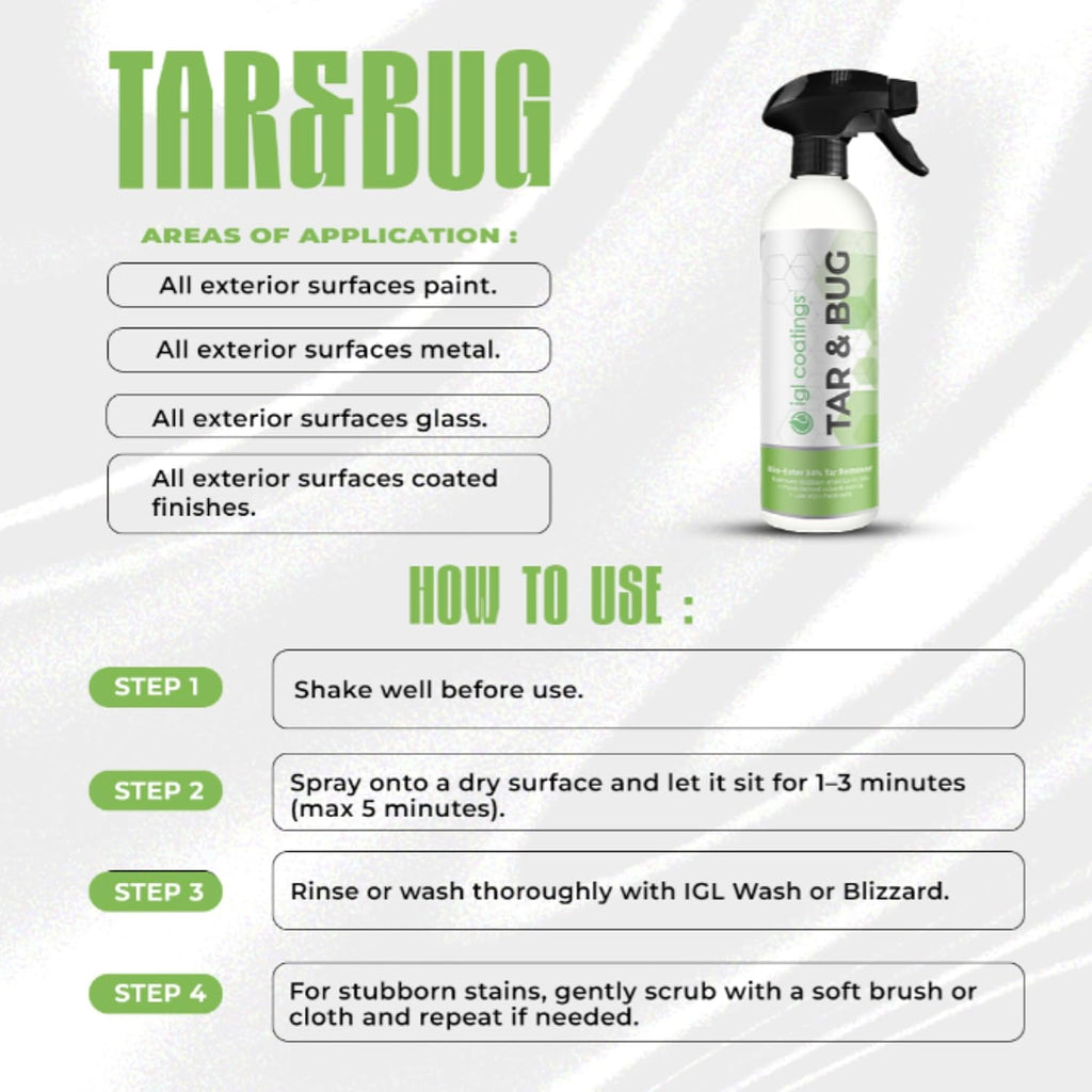IGL Coatings Tar & Bug – 500ml Bio-Ester Formula, Fast 30-Second Tar & Debris Removal, Biodegradable, Low VOC, No Naphtha or D-Limonene – Safe on Paint, Metal, Glass & Coated Services