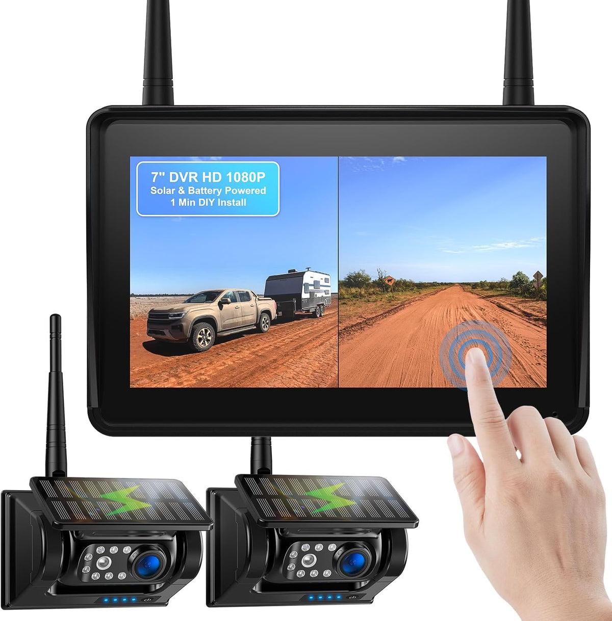 Fookoo 2 Magnetic Solar Wireless Backup Camera 7" IPS Touchscreen Monitor 1 Min