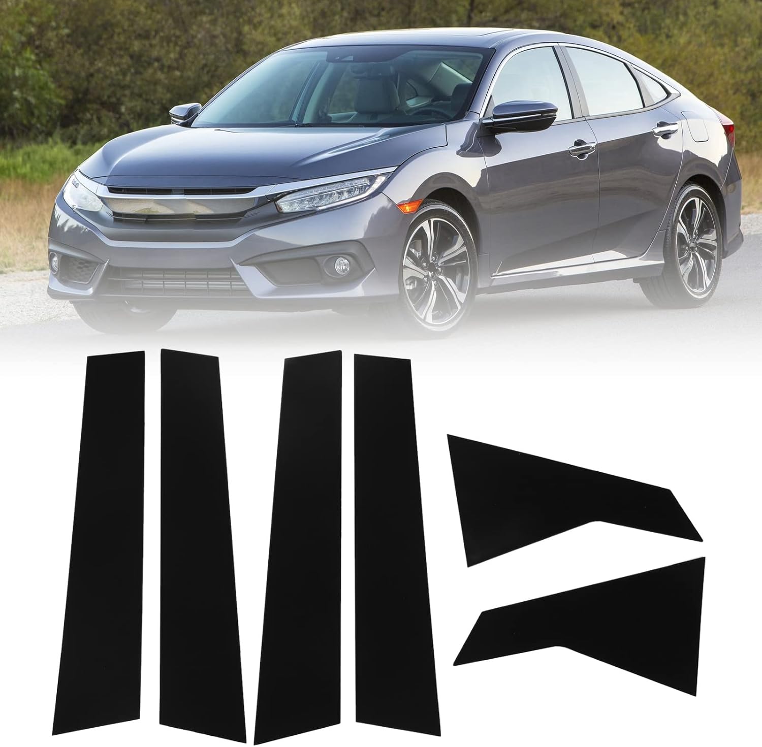 6 Pcs Side Door Window Cover Trim,Glossy Black Pillar Posts Decal Sticker for Civic Sedan 10th Gen 2016‑2021