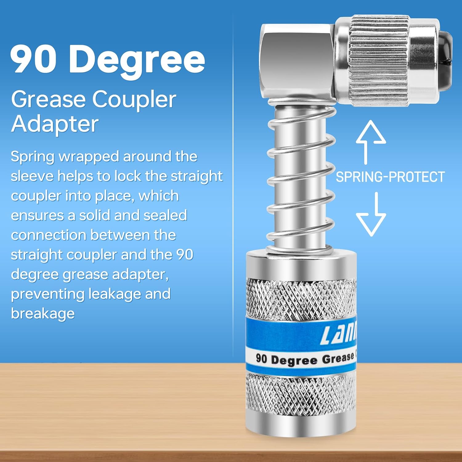 90 Degree Grease Gun Coupler, Heavy Duty Locking Grease Gun Adapter | 10,000 PSI High Pressure Right Angel Grease Gun Tips for Tight Spaces, Quick Release Lock, Upgraded 4-Jaw Design