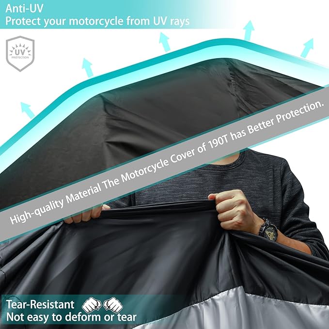 Motorcycle Cover, Motorbike Cover All Season Universal Weather Waterproof Sun - Image 6