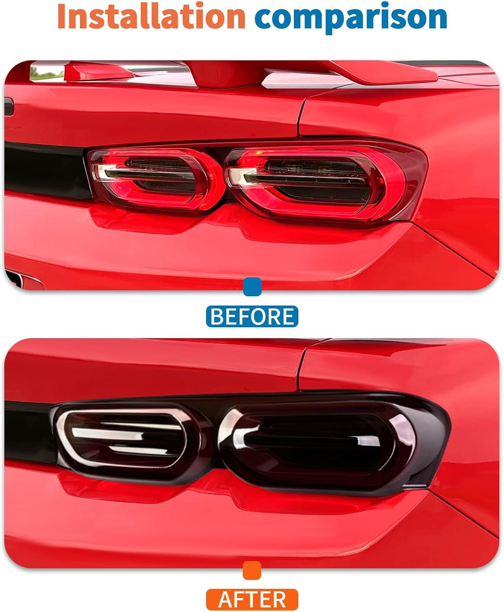JeCar Smoked Tail Light Covers for Chevy Camaro 2019-2024 - ABS Tail Lamp Overlay Trim Protector, Rear Taillight Decoration Accessories