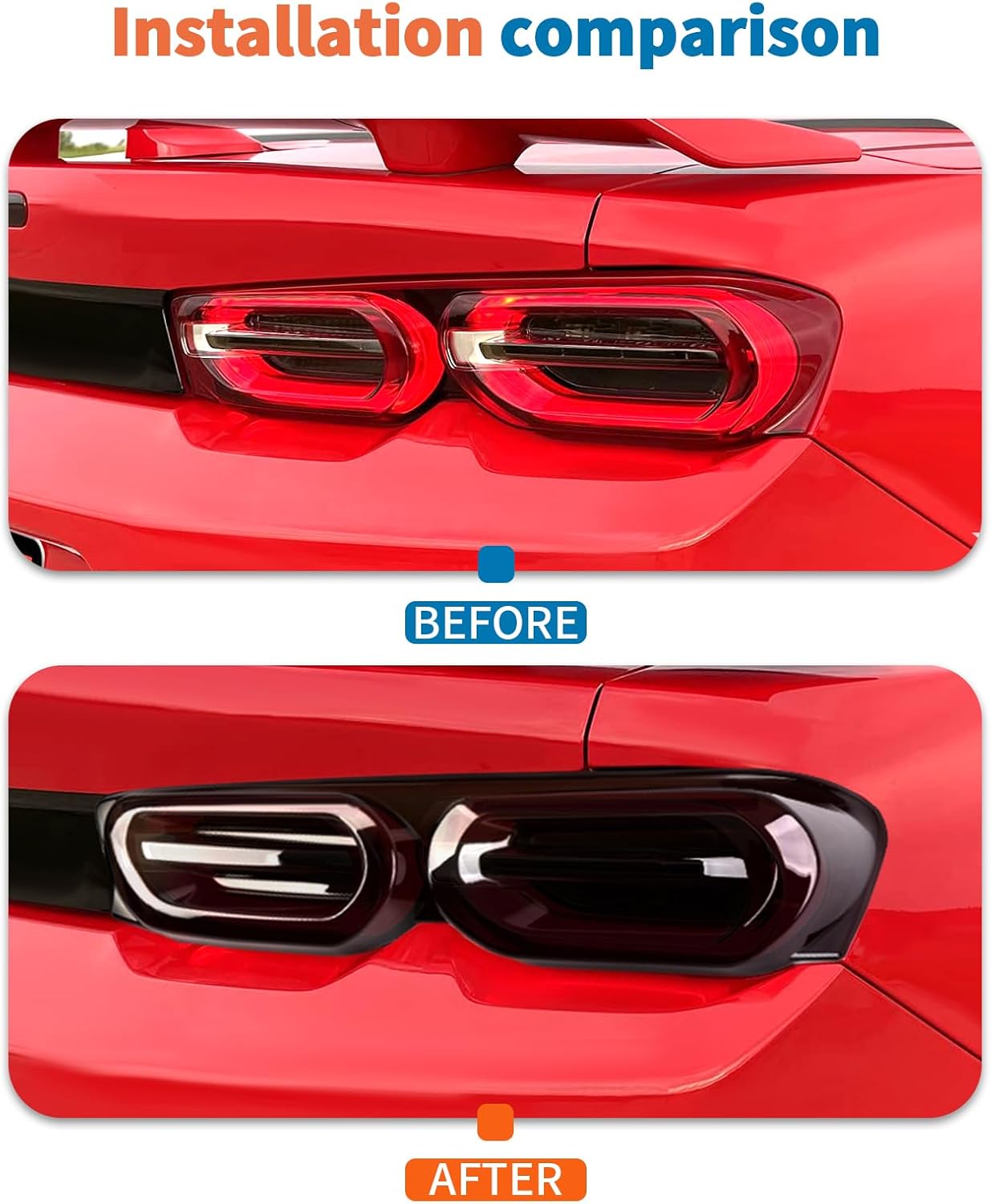 JeCar Smoked Tail Light Covers for Chevy Camaro 2019-2024 - ABS Tail Lamp Overlay Trim Protector, Rear Taillight Decoration Accessories