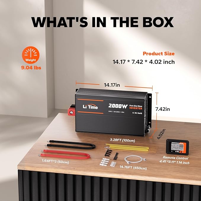LiTime 2000W Pure Sine Wave Inverter 12V DC to 120V AC Converter - Image 2