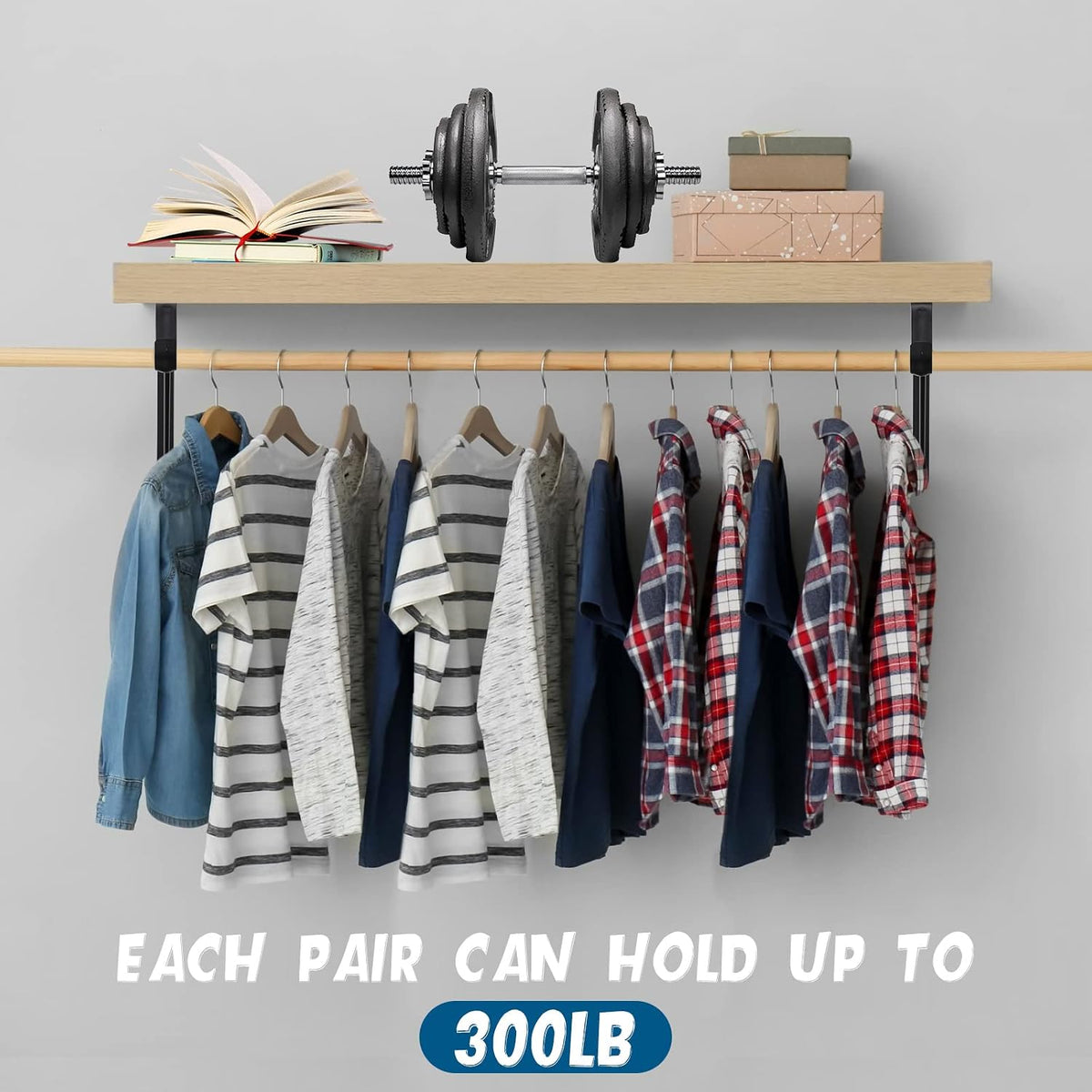 nuogo 8 pcs heavy duty closet rod brackets shown in use
