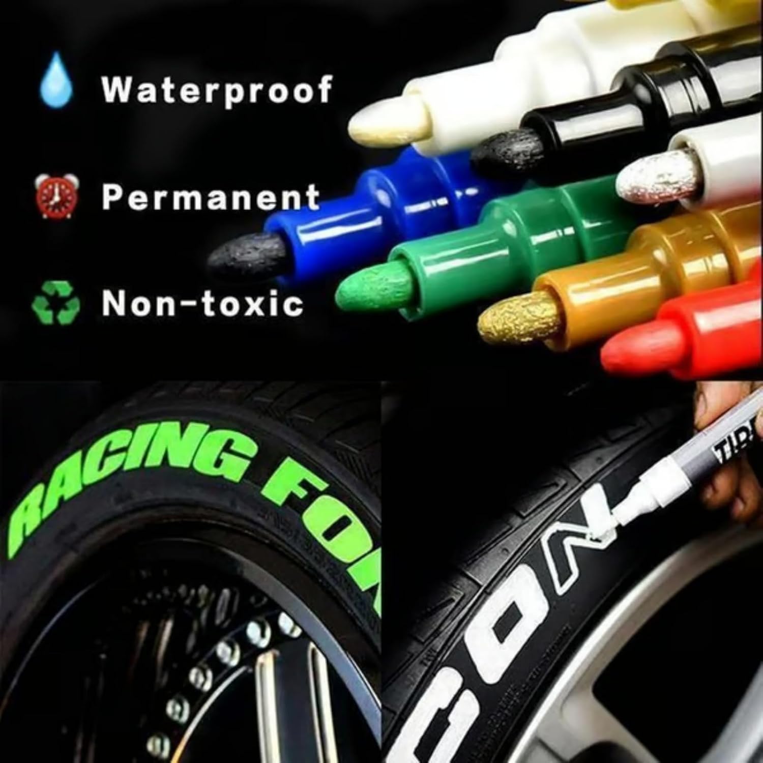 Waterproof Non-fading Tire Paint Pen, Tire Paint Pen for Car Tire Letters, 12 Colors Tire Marker, Repairing Tire Scratches, For Car & Motorcycle Tire (Orange)
