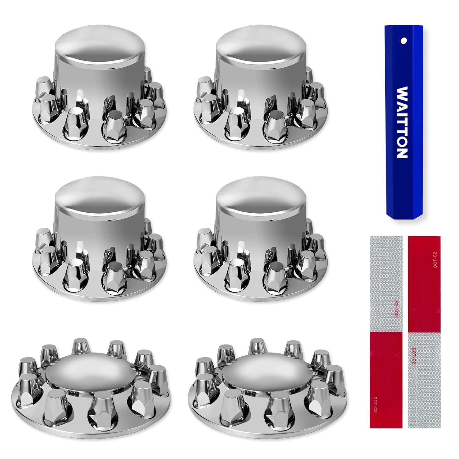 32/33mm Semi Truck Lug Nut Covers Wheel Covers Kit with 2 Front & 4 Rear, ABS Chrome Plastic Thread-On Lug Nut Covers with Installation Tool, Removable Hub Caps Kit for Semi Truck Trailer