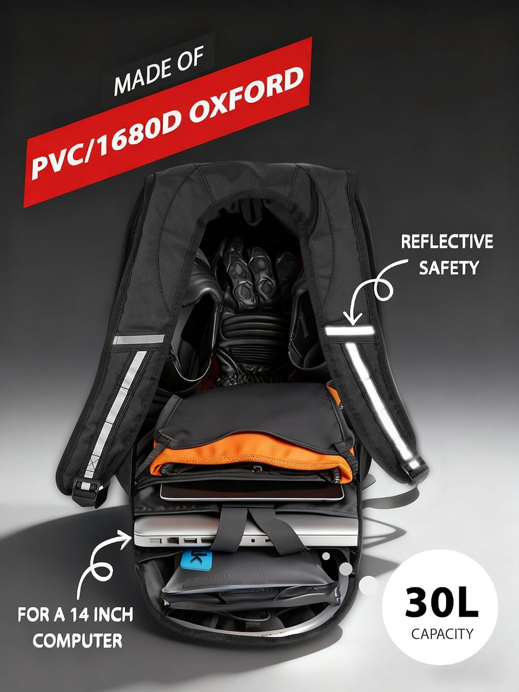JFG RACING Motorcycle Backpack,30L Hardshell Carbon Fiber Pattern Waterproof Helmet Backpack for Men Riding Bag for Travel Daily Storage Motorcycles Accessories