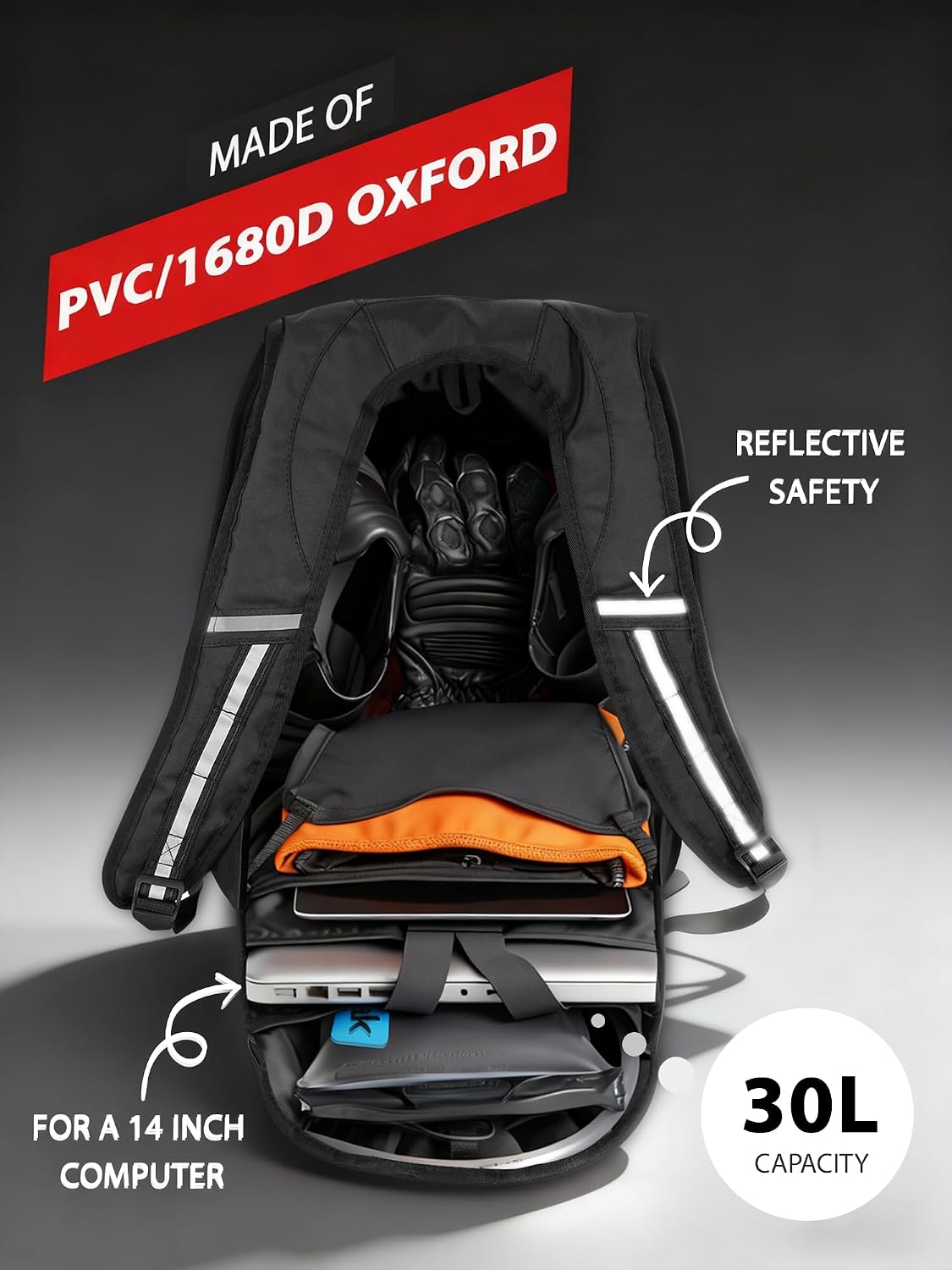 JFG RACING Motorcycle Backpack,30L Hardshell Carbon Fiber Pattern Waterproof Helmet Backpack for Men Riding Bag for Travel Daily Storage Motorcycles Accessories