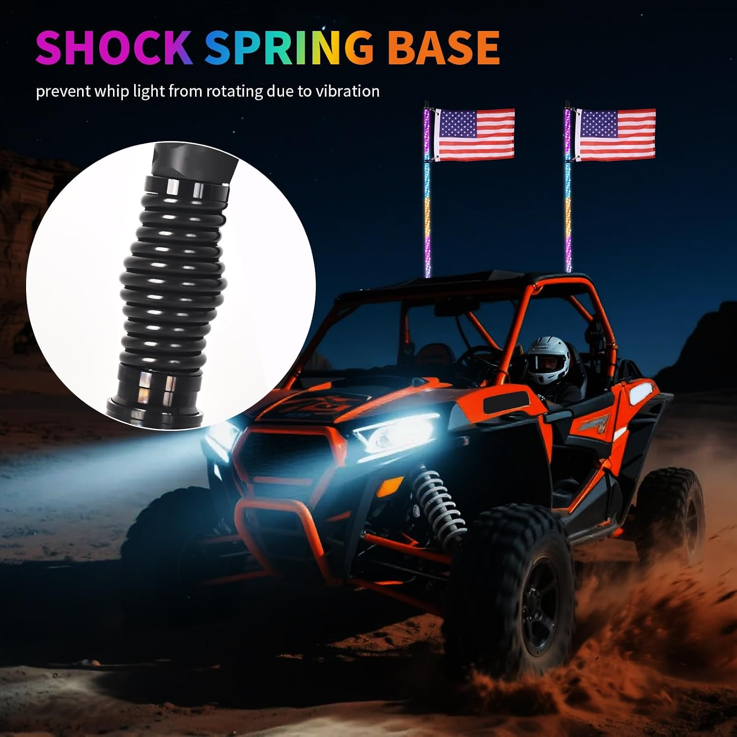 2PCS 4FT LED Whip Light and 6 Pods Rock Light Kit with Spring Base, Spiral RGB Chase and Music Lights Whips with Rocker Switch, App & Remote Control, for UTV ATV RZR SXS Can-Am Polaris