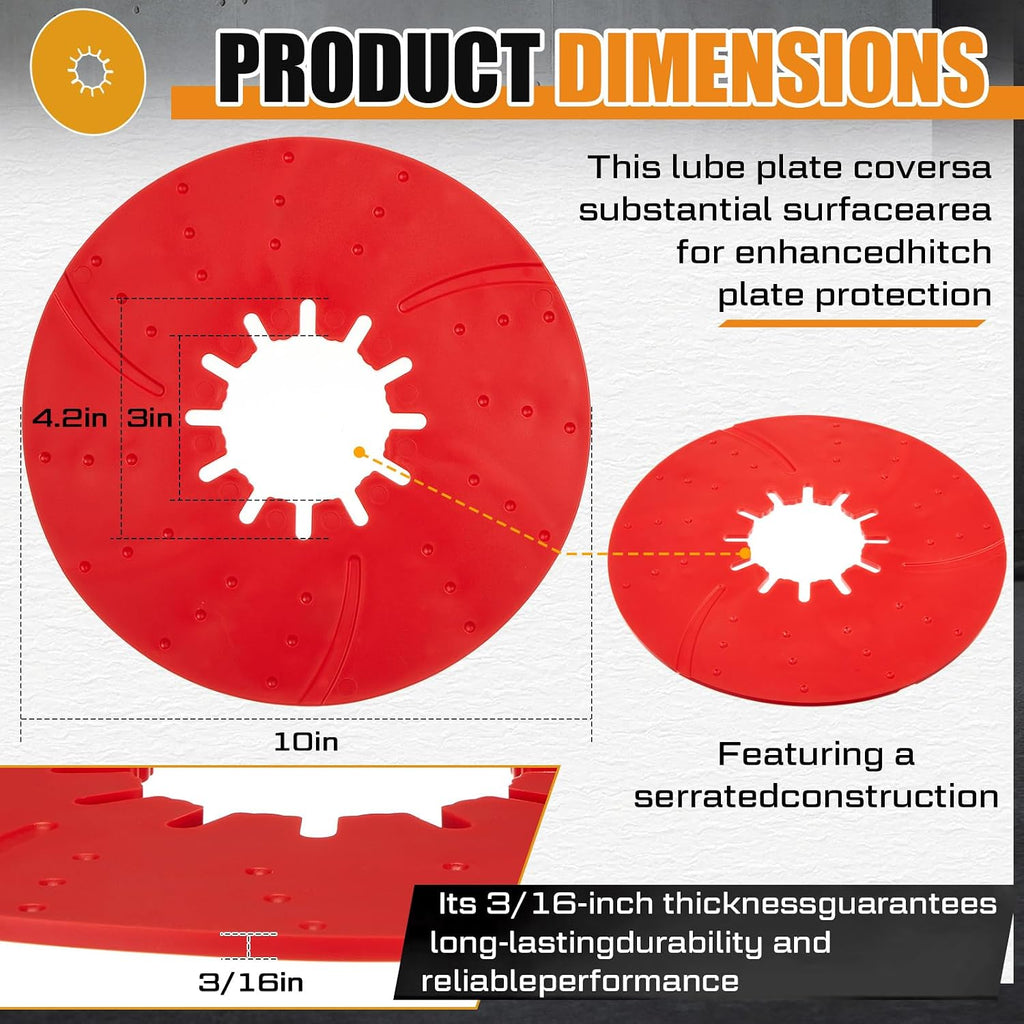 Threlaco 2 Pack 5th Wheel Hitch Lube Plate 10 Inch RV Camper Trailer Fifth Wheel Plate Disc Accessories for Trailer Safety Kit, 3/16 Inch Thick (Red)
