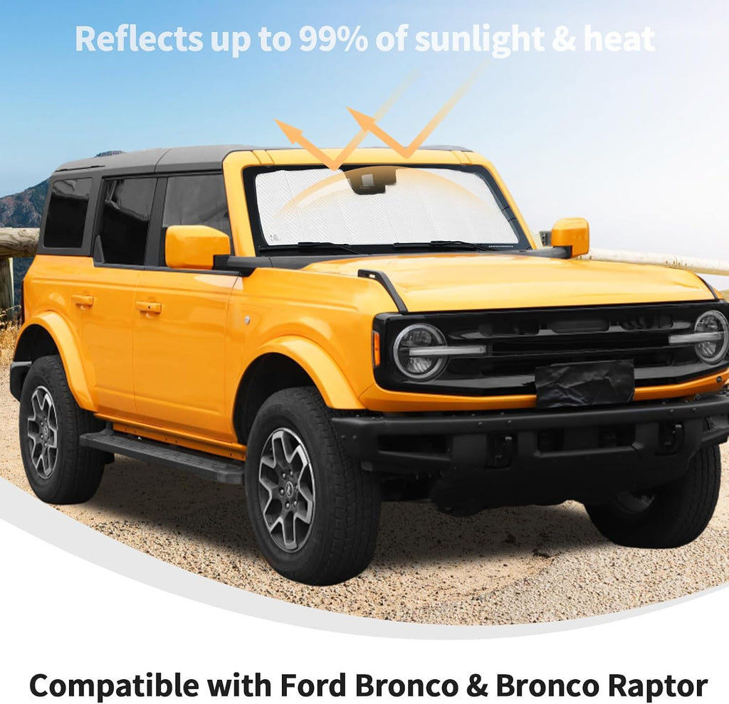Linskip Custom Sunscreen Windshield Sunshade for 2021-2026 Ford Bronco Sun Shade, Interior Accessories, Reflective Outer Layer Sun Visor(Silver-Type A)