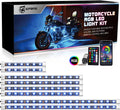 Xprite Motorcycle RGB LED Light Kit Waterproof w/Wireless Remote Control Underglow Neon Lights Strips Red Brake Lamp Function for Harley Davidson Honda Kawasaki Suzuki 8PCS