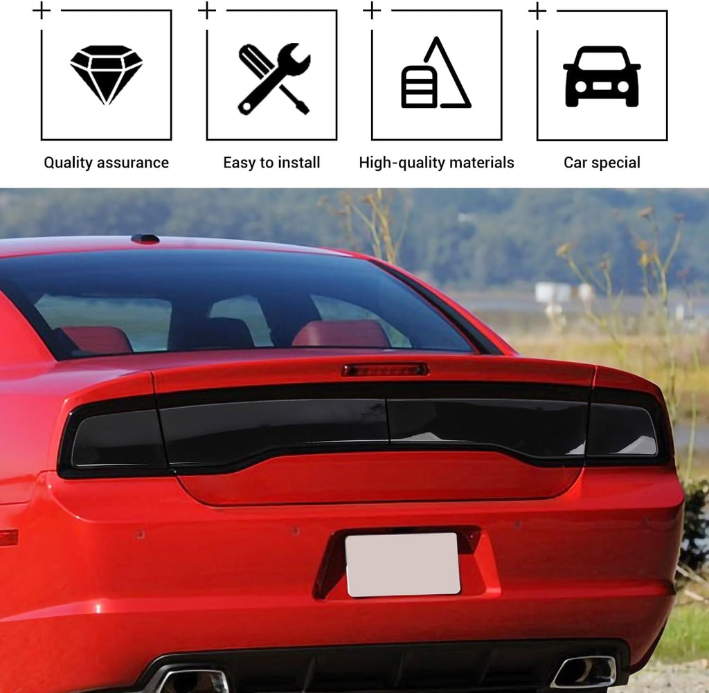 Hoolcar Tail Light Lamp Cover Guard Trim Bezel Frame Decor Exterior Accessories Compatible with 2011-2014 Dodge Charger, Smoked Black