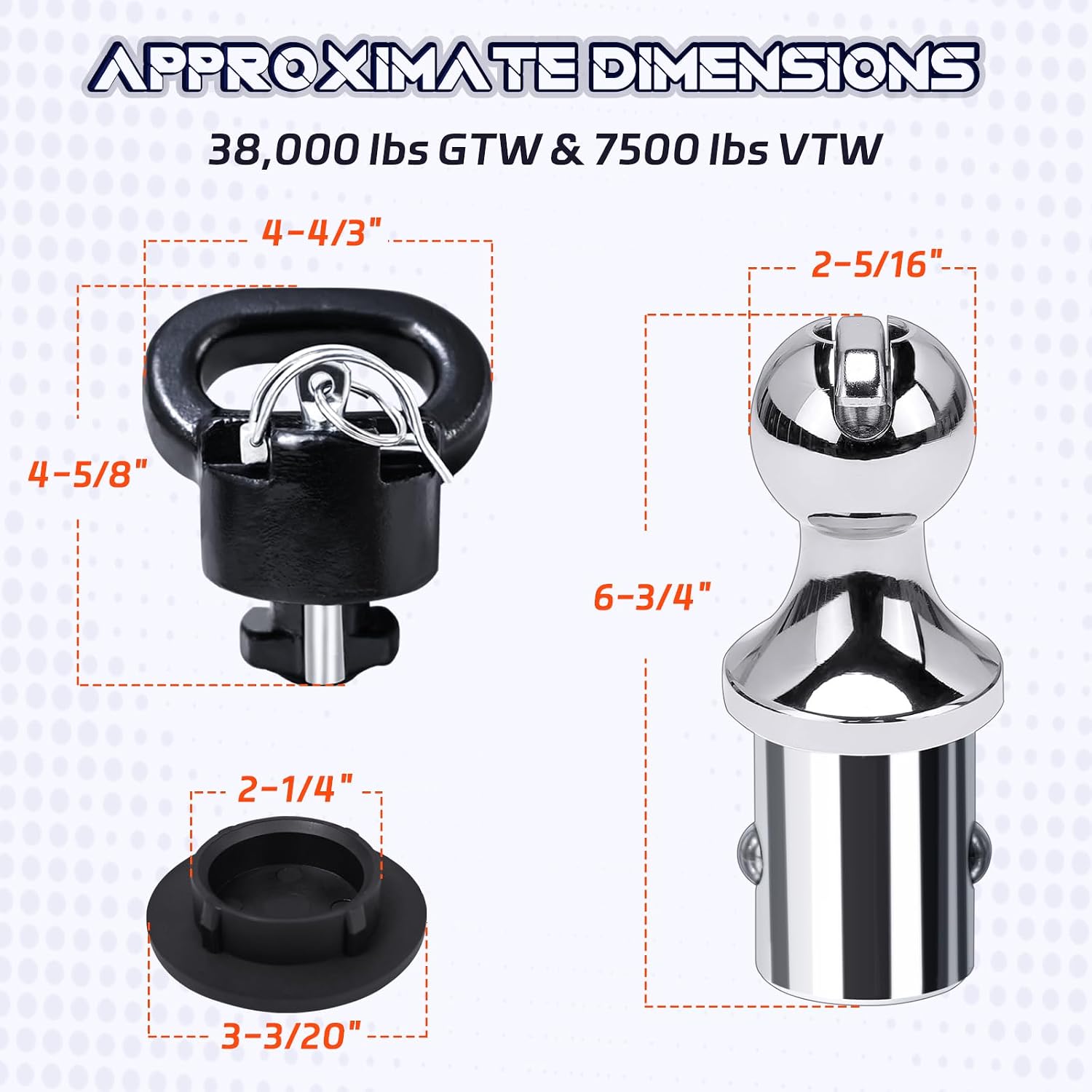 60618 Puck System Gooseneck Hitch Ball Kit Compatible with 2013-2024 Dodge Ram 2500 3500, 2-5/16-Inch Ball, 38000 lbs GTW, 7500 lbs VTW