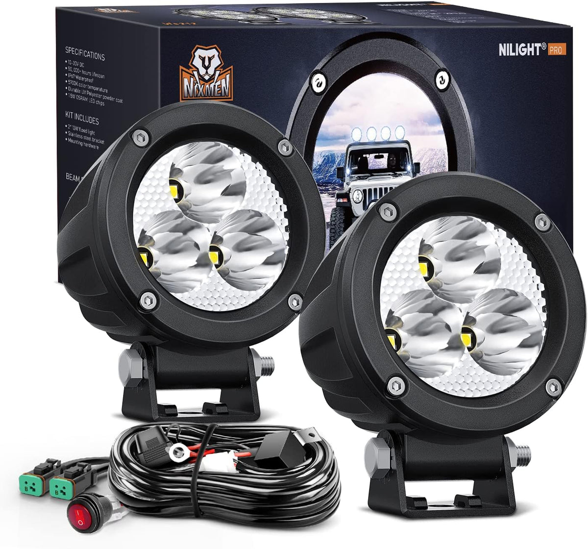 nilight 2 pcs 3 inch round motorcycle spot, main product view