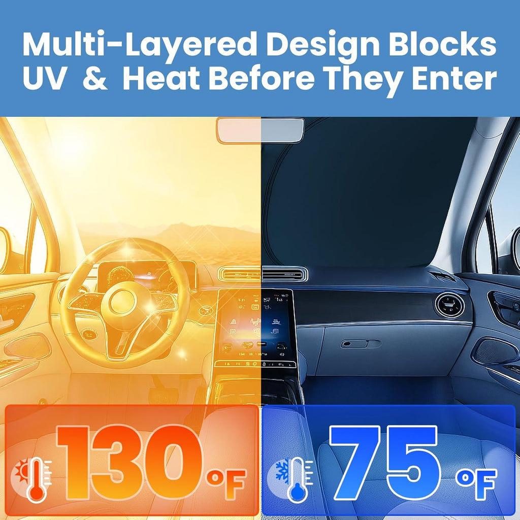 Magnelex Windshield Sun Shade for GMC Sierra 1500 2500 3500 (SLT AT4 Denali) 2019-2026, Foldable Car Window Sunshade, Heat & UV Visor Cover, Reflective Front Shades Accessories