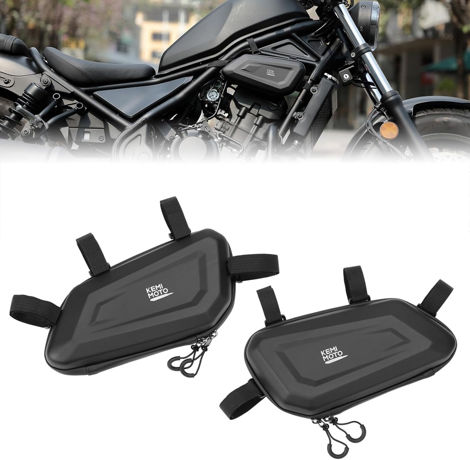 KEMIMOTO Motorcycle Side Bag, EVA Hard Shell Tool Bags Compatible with Rebel 300 500 (2017-2026) - Universal Motorcycle Saddlebag Side Frame-Mounted and Rear Storage 2.5L*2