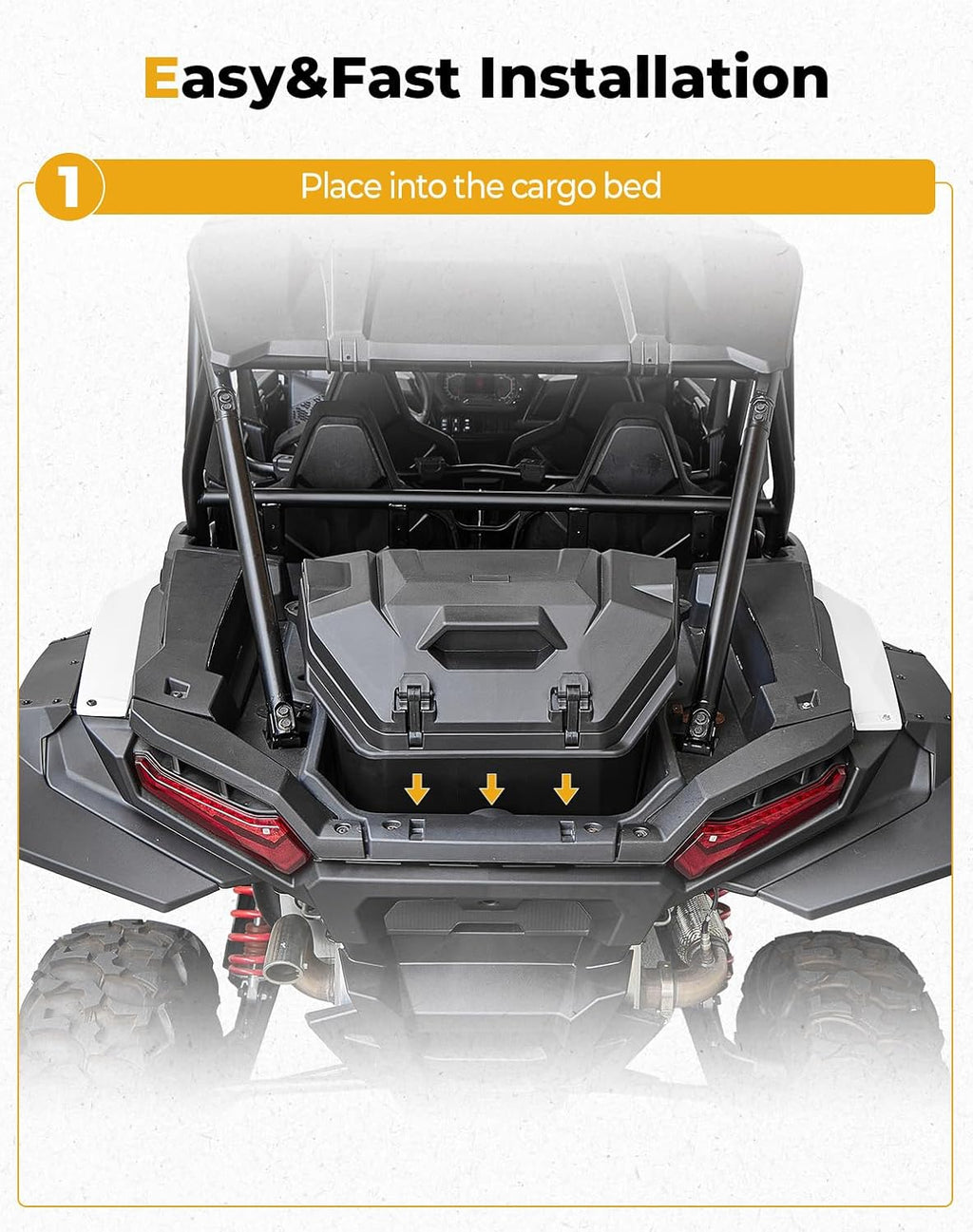 KEMIMOTO 2024/2025/2026 XP 1000 Rear Cargo Box 55QT Water-resistant | Compatible with 2024/2025/2026 Polaris RZR XP 1000/4 Two Lockable Latches Rear Bed Box Polypropylene Replace 2884525