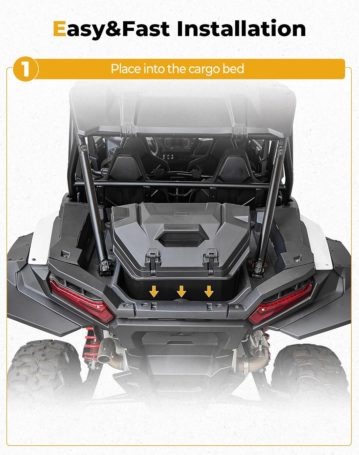 KEMIMOTO 2024/2025/2026 XP 1000 Rear Cargo Box 55QT Water-resistant | Compatible with 2024/2025/2026 Polaris RZR XP 1000/4 Two Lockable Latches Rear Bed Box Polypropylene Replace 2884525
