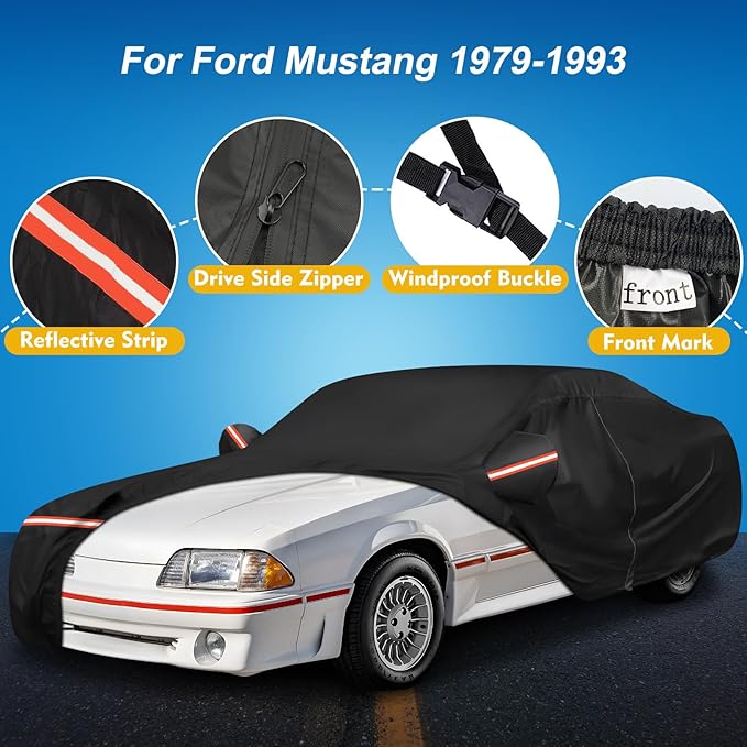 QUNSUNUS Waterproof Car Cover for Ford Mustang 1979-1993, Outdoor Car Covers - Image 2