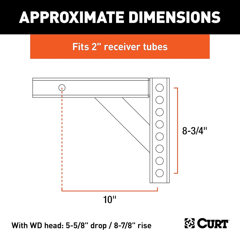Curt Manufacturing 17120 Adj Hitch Bar 12 in X 5 625 in W/8 875 in Rise