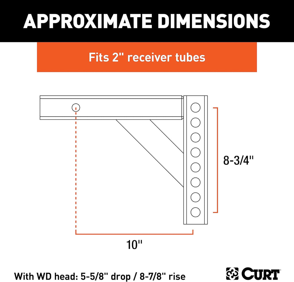 Curt Manufacturing 17120 Adj Hitch Bar 12 in X 5 625 in W/8 875 in Rise