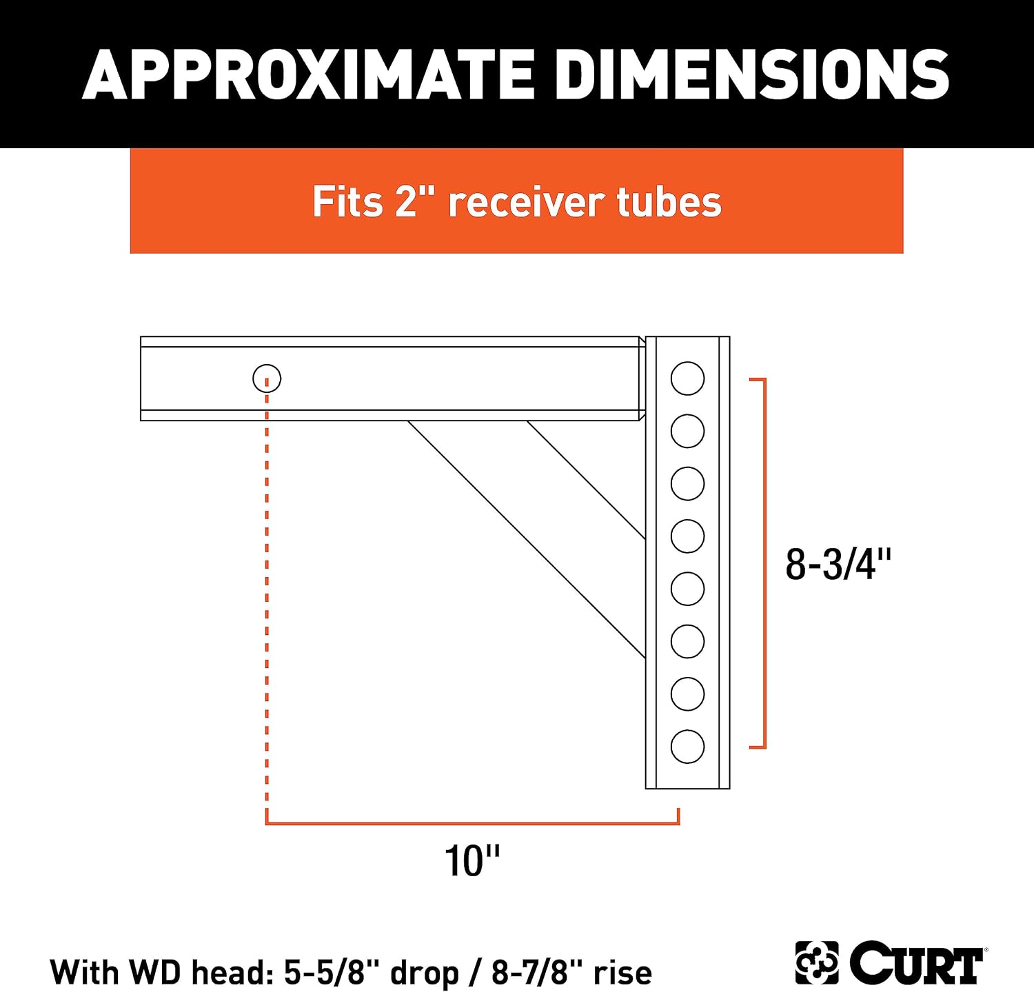 Curt Manufacturing 17120 Adj Hitch Bar 12 in X 5 625 in W/8 875 in Rise