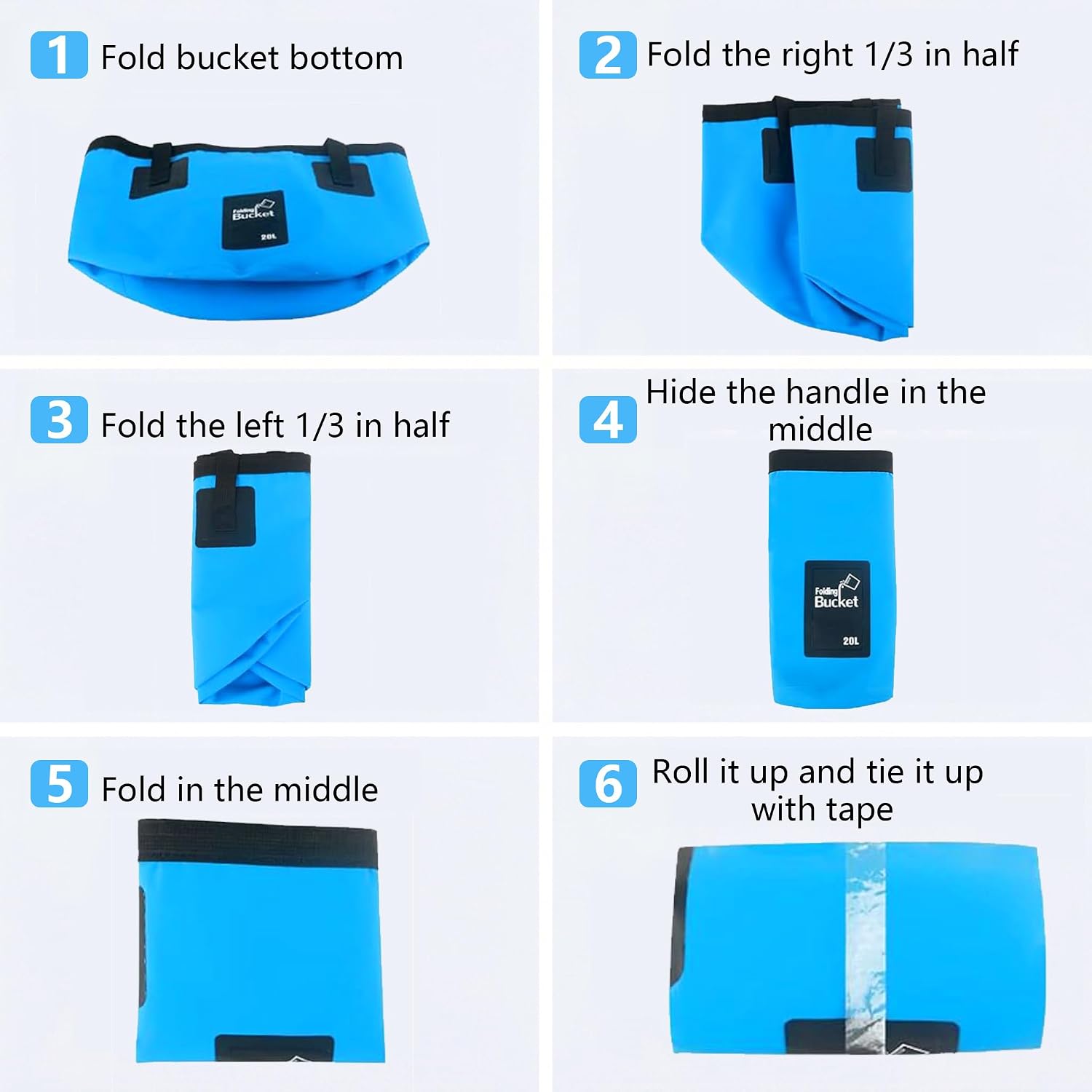 5 Gallon Collapsible Bucket with Handle, Foldable Water Bucket for Car Wash, Camping, Fishing & Beach, Portable Water Storage Container for Car Cleaning(20L-Blue)
