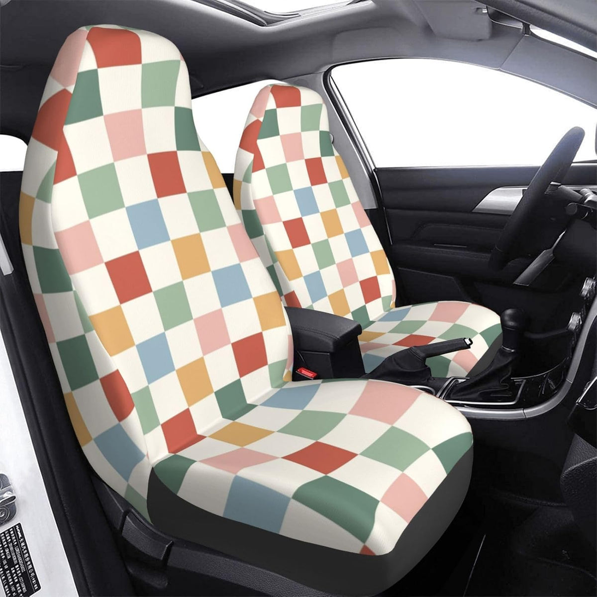 rainbow checkerboard retro car seat covers universal 2, package contents