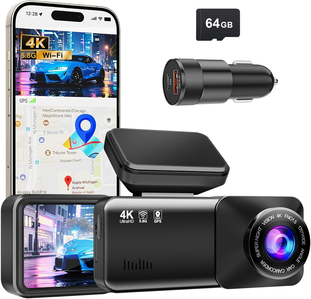 4k dash cam front, built-in 5.8g wifi, free, main product view