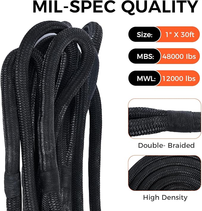 Kinetic Recovery Tow Rope, 48000LBS Snatch Strap - Image 4