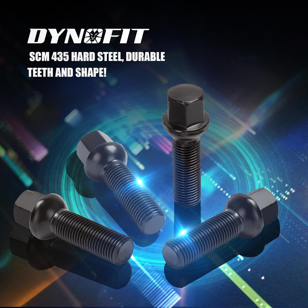 Dynofit M14x1.5 Lug Bolts Compatible with Audi A4 A3 A1 A8,20pcs Ball Seat 45mm Shank for 20 mm Wheel Spacers, 17mm hex Aftermarket Extended Black Bolts Fit CC Golf Jetta Lavid Se