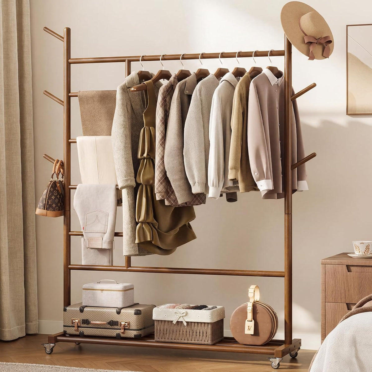 yoobure solid wood clothing rack, 4-in-1 wooden clothes, main product view
