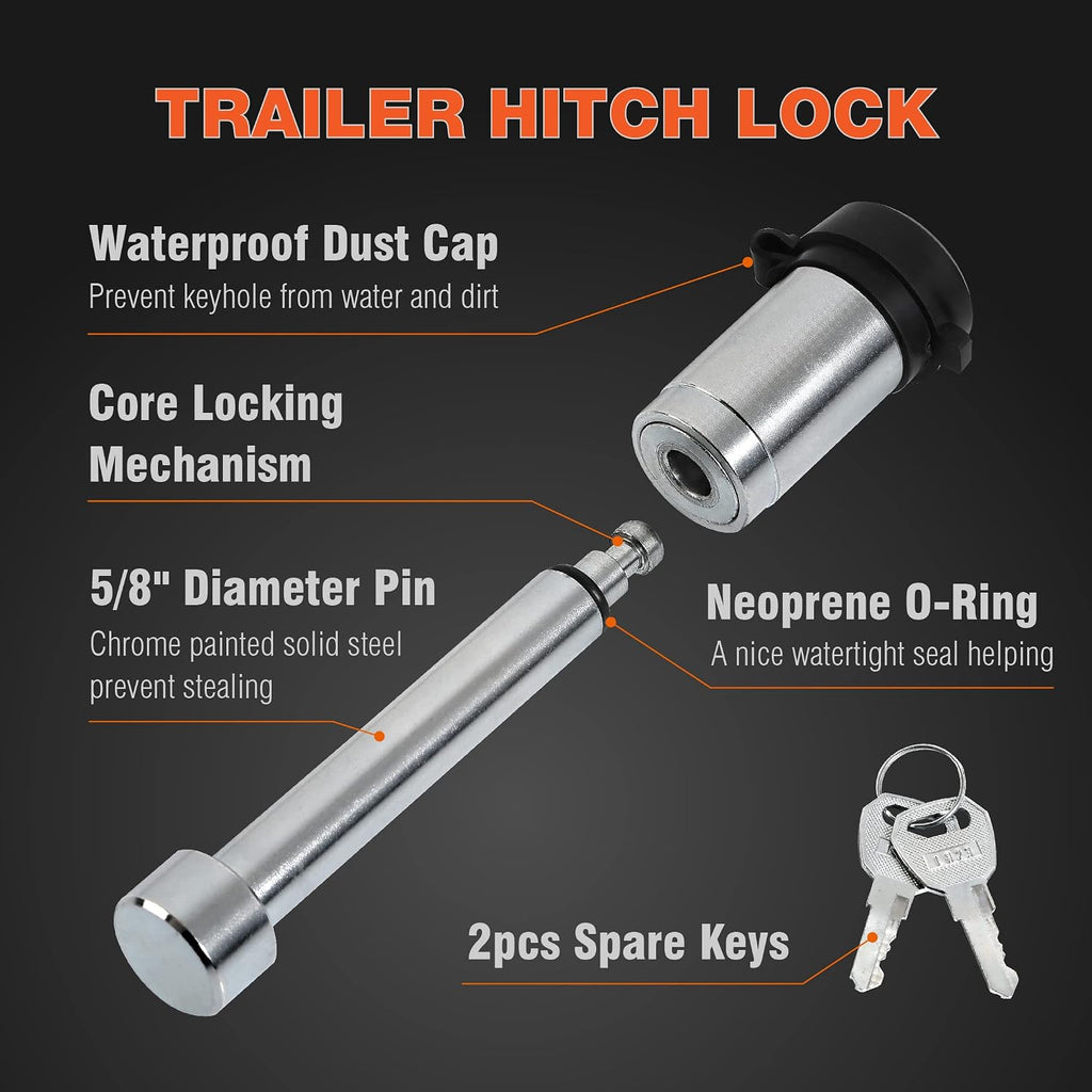 TCE 2 Pack Trailer Hitch Pin, Patented 5/8" Locking Receiver Hitch Pins for 2"/2.5" Receiver, Class V, Weatherproof Anti-Theft Lockable Pin with Dust, Mud & Gunk Protection, Used to Tow Truck