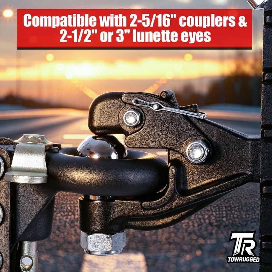 2-5/16"Ball Pintle Attachment Bundle with Adjustable Channel Mount Hitch, 6-7/16" Drop 6-5/8"Rise 20,000 LBS 2.0" Receiver