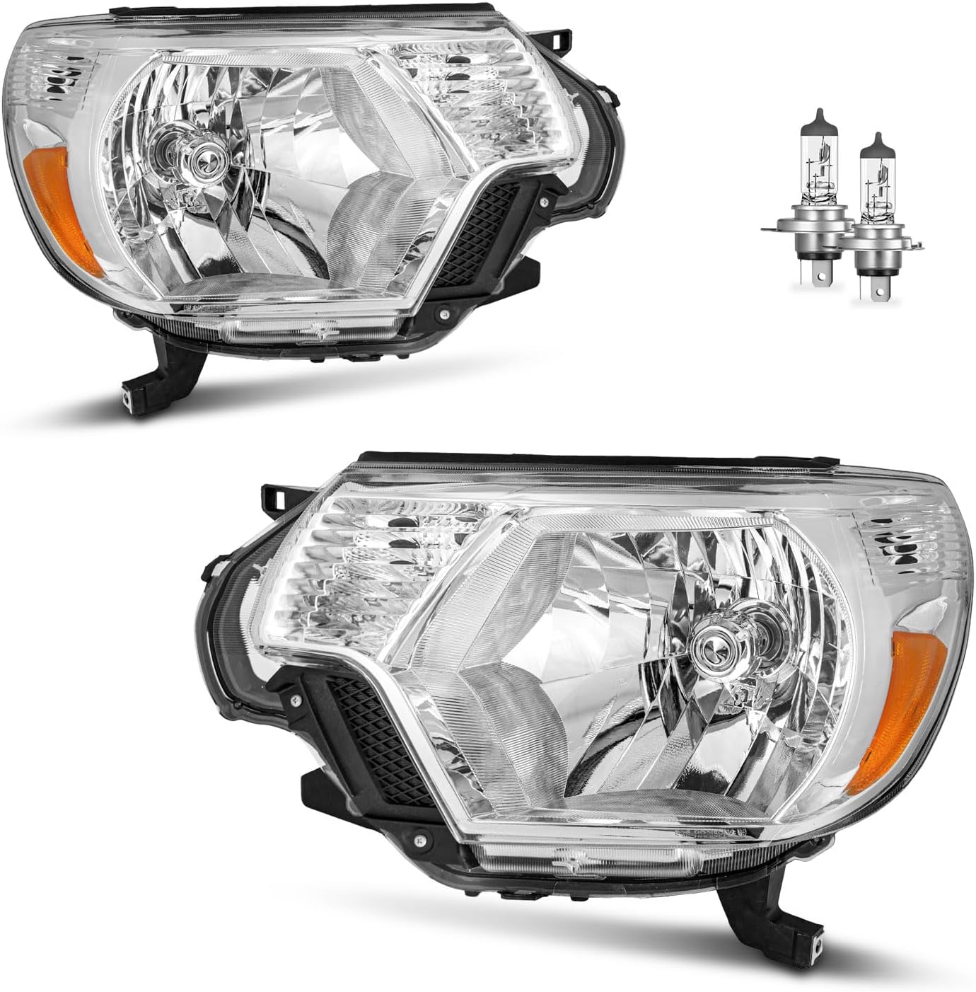 Headlights Assembly for 2012-2015 Toyota Tacoma Headlamp Replacement Chrome Housing Amber Reflector Driver & Passenger Side