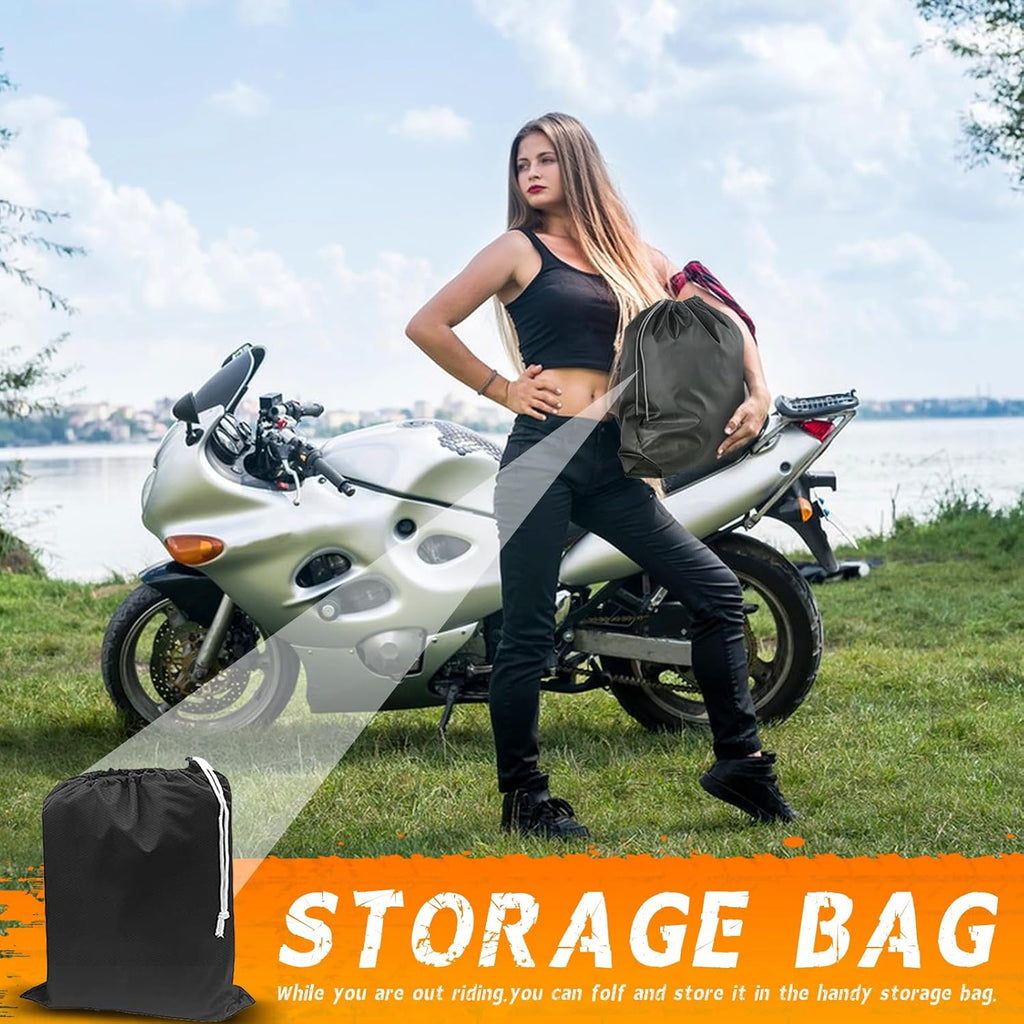 Motorcycle Cover Waterproof Outdoor Protection with Lock-Holes & Storage Bag Fits up to 96" Motorcycles Vehicle Cover for Harley Davidson Honda Suzuki Kawasaki Yamaha (XL Black&Silvery)
