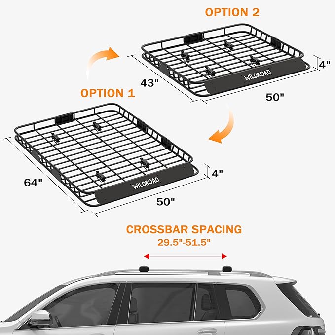 Wildroad Roof Rack Cargo Basket, Upgraded 4” Fence Wide Car Roof Basket Combo - Image 8