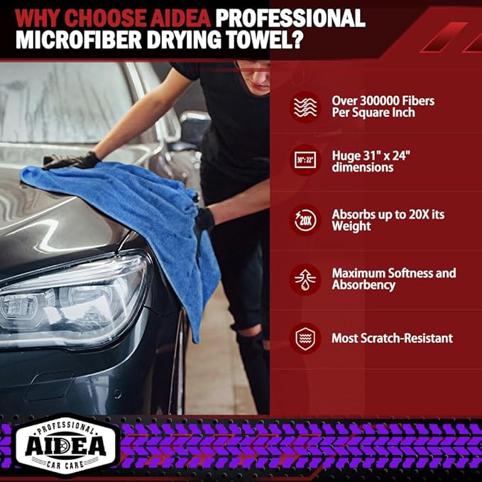 AIDEA Microfiber Towels for Cars-2PK, Large Professional Car Drying Towel - Image 2