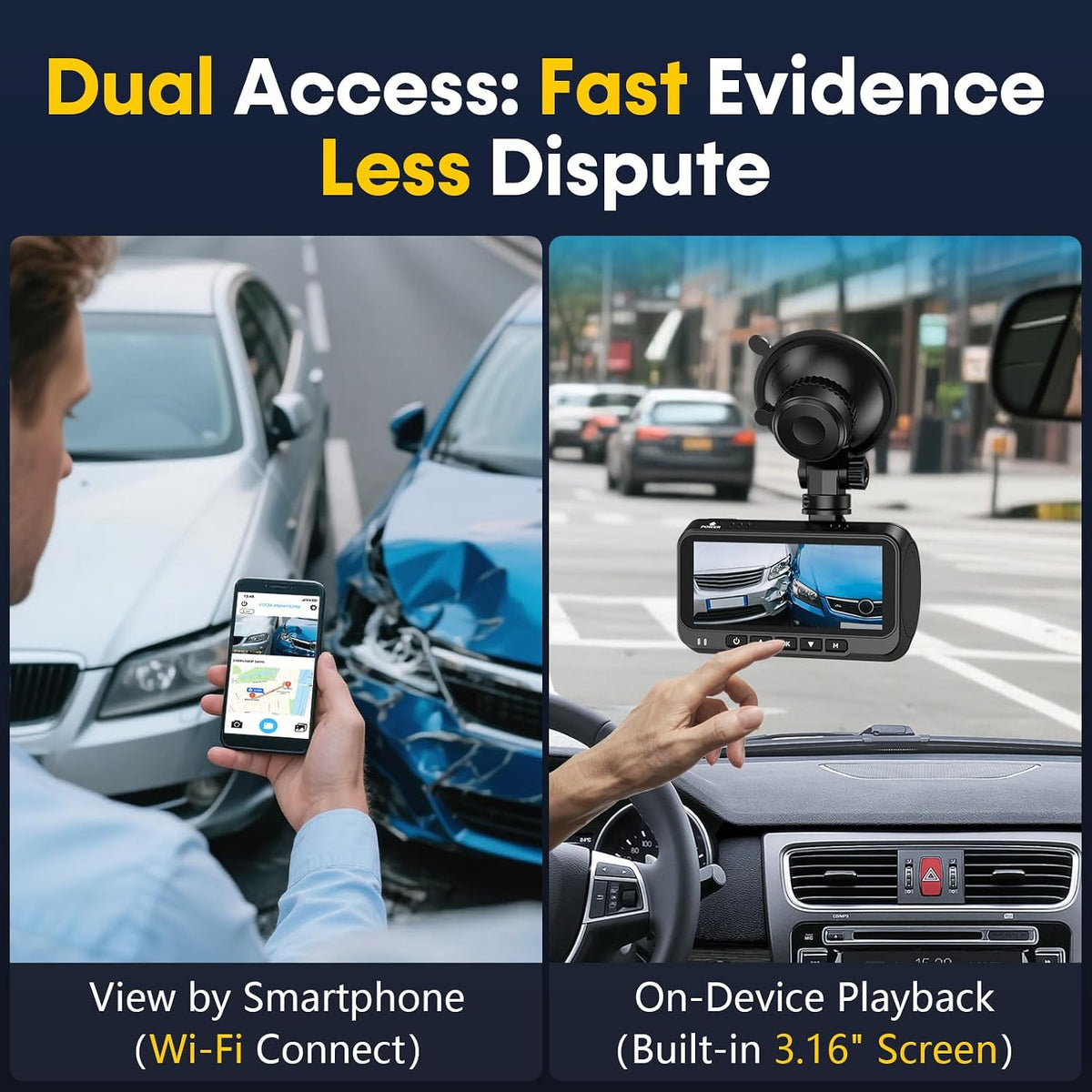 front and rear dash cam for truck: 4k+1080p, close-up detail