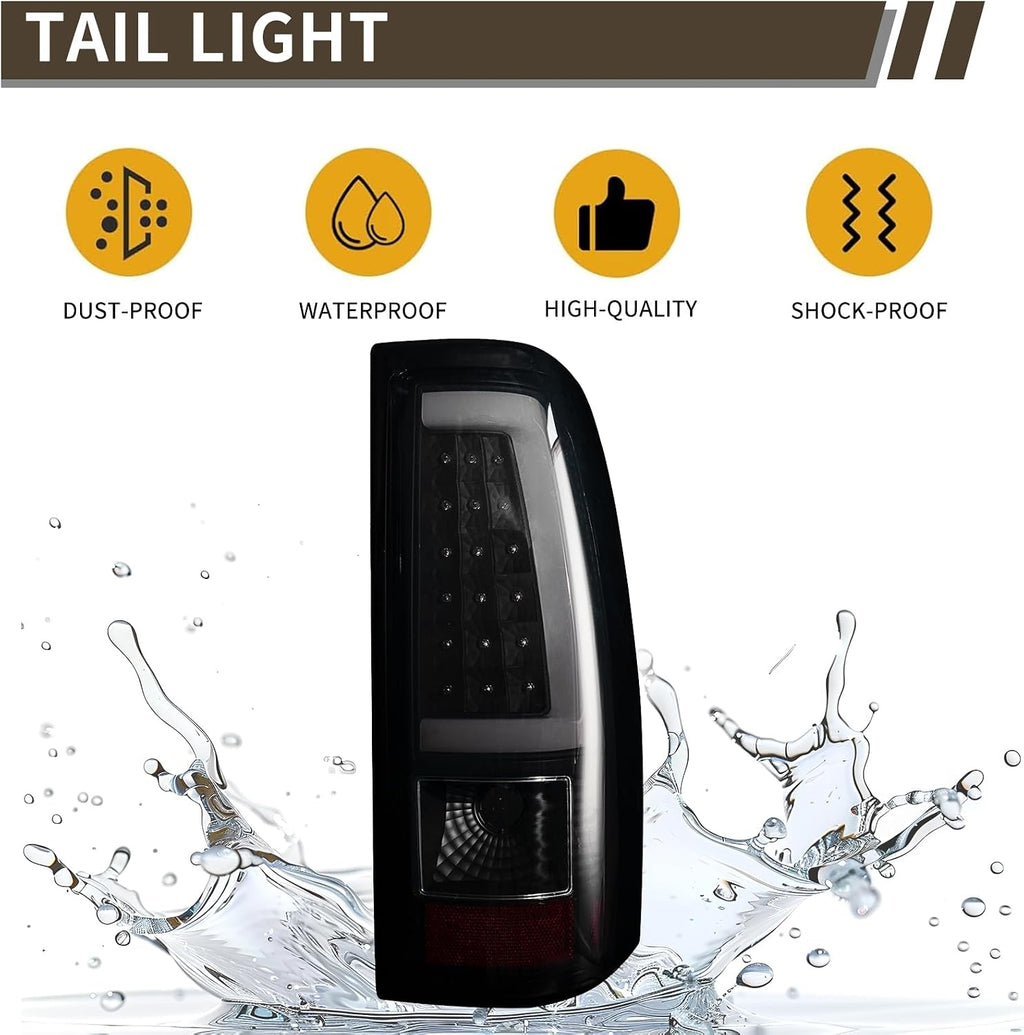 Tail Light Assembly Compatible With Chevy Silverado 1500 2500 3500 2003-2006 Driver and Passenger Side LED Smoke Black Rear Brake Lamps With Bulb Inside And Wiring Harness